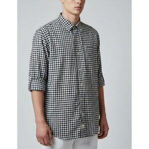 Izod Mens Seaside Poplin Button-Down Shirt Navy/White Plaid Long Sleeve Medium